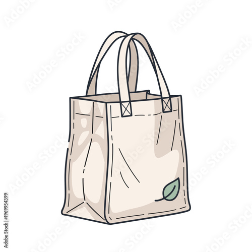 Reusable plastic shopping bag with leaf.