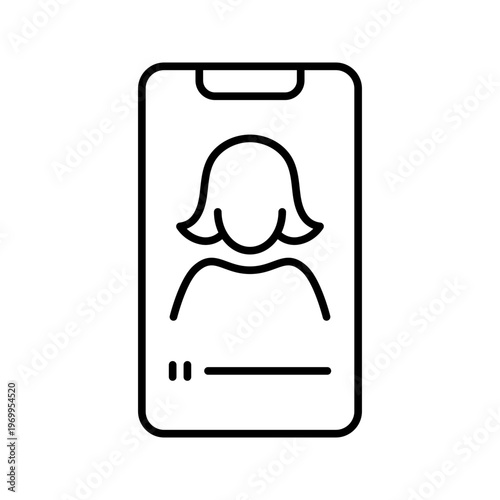 Woman vlog icon. Communication and vlogging line symbol. Black and white.