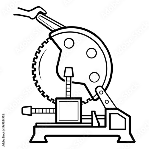 mechanical cutting tool concept, workshop saw operation vector icon design