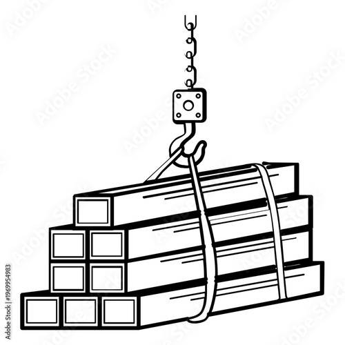 steel bars strapped with hook concept, engineering and construction operation vector icon design