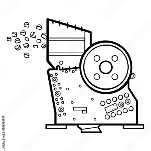 jaw crusher for ore processing concept, primary crushing machine for mining vector icon design