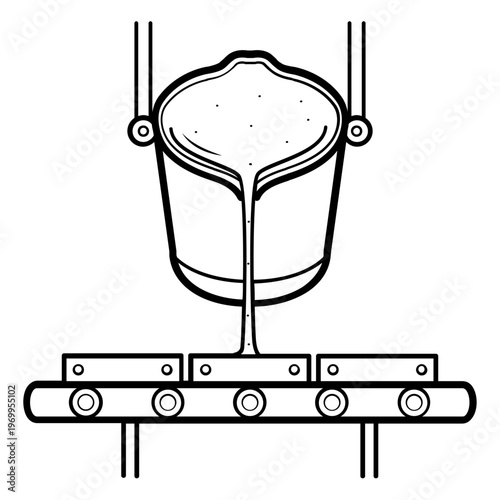 industrial liquid pouring process concept, molten material casting system vector icon design,