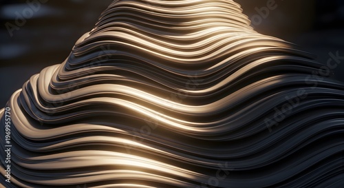 Abstract undulating dark metallic lines, wavy textured background, modern organic ripple pattern, futuristic design element.