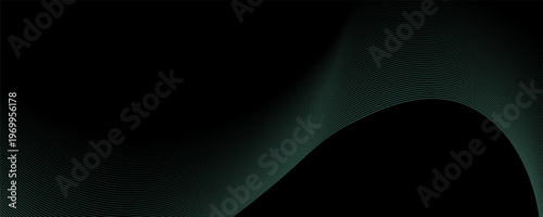 Abstract background with waves for banner. Medium banner size. Vector background with lines. Element for design isolated on black. Black, green and blue. Ocean, night, card