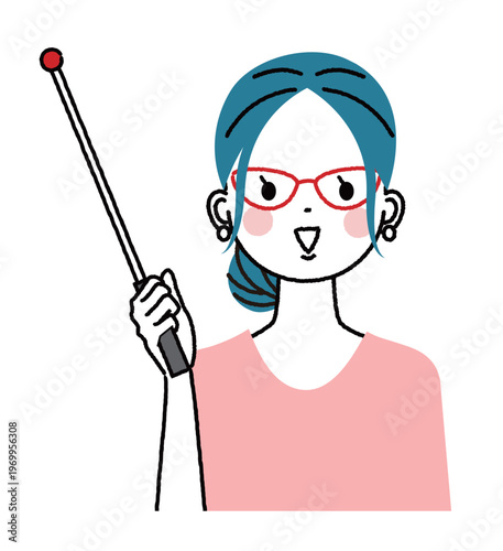 まとめ髪の若い女性　指示棒を持って教えている女性