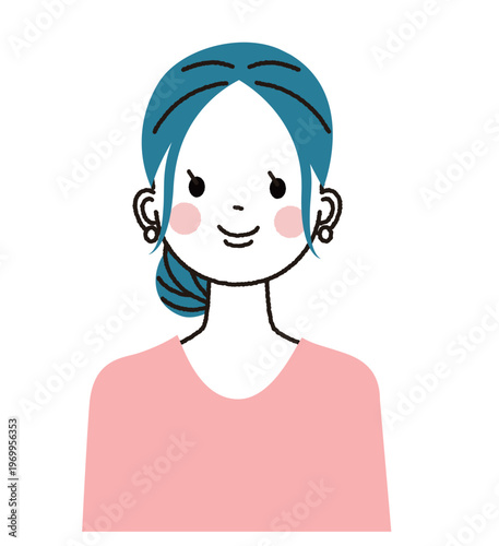 まとめ髪の若い女性　にっこりと笑っている女性