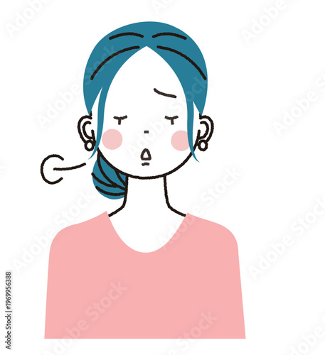 まとめ髪の若い女性　がっかりした表情で溜息をついている女性