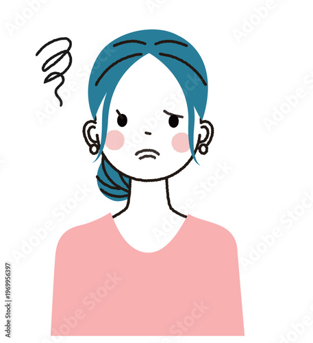 まとめ髪の若い女性　モヤモヤした表情の女性