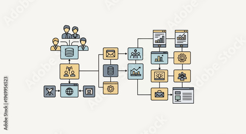 Business process management flowchart with people and data exchange