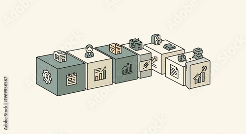 Business process workflow and management concept with icons on cubes
