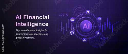 AI Fintech Financial Analytics HUD Technology Purple Background