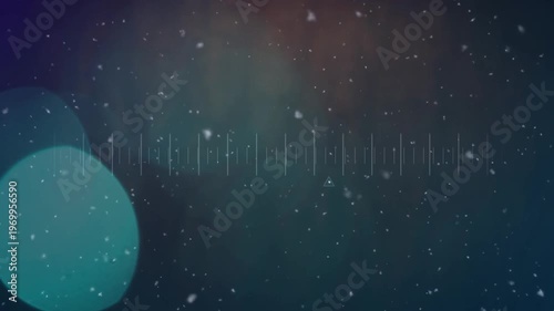 Animation of white particles falling over scale measurement over spots of light on green background
