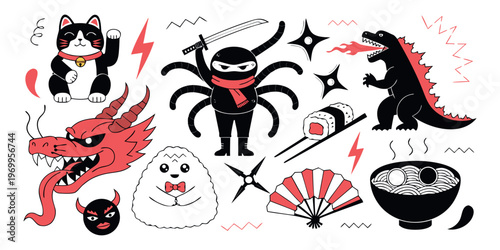 Funny cartoon Halloween monster set featuring a vector illustration of a zombie, vampire, and animal characters for a fun holiday design.