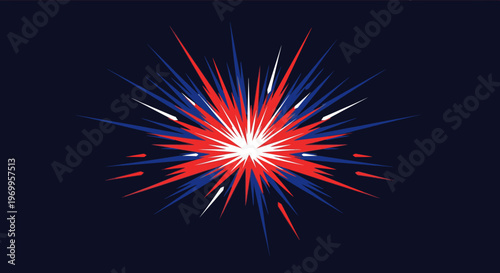 Red white and blue speed lines burst on dark background