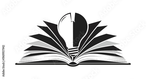Light Bulb on Open Book Icon.