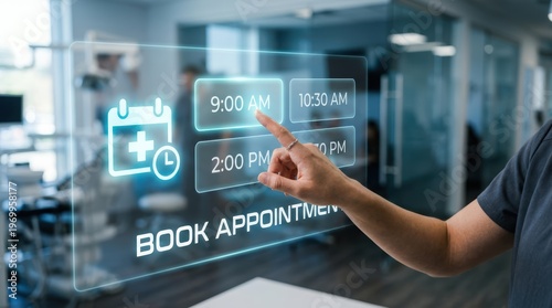 Medical clinic staff using digital interface for booking appointments.