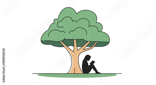 Person sitting under a tree reading.