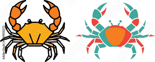 Two colorful cartoon crabs a playful illustration of marine life and coastal creatures