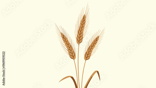 Three stalks of golden wheat are illustrated in a simple and clean style against a light parchment colored background.