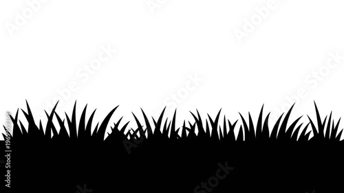 A stark black silhouette of various grass blades forming a seamless border.