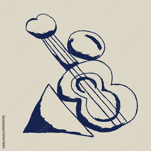 hand drawn guitar abstract doodle illustration