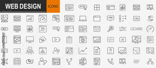 Web design and digital interface development outline icons set
