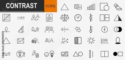 Contrast and image brightness adjustment editor outline icons set
