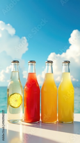 A shelf with multiple bottles containing diverse beverages