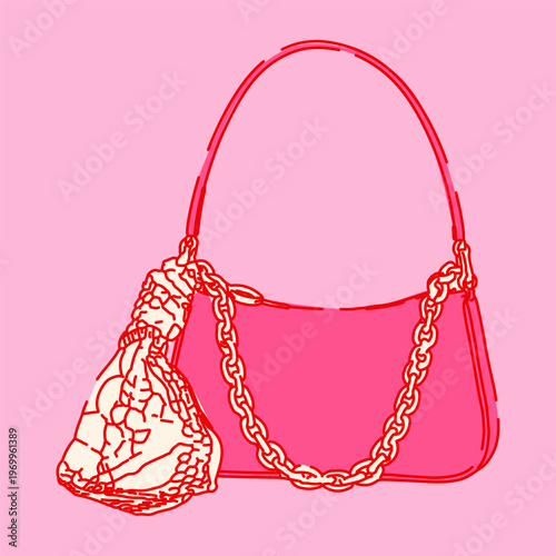 Trendy Pink Handbag with Chain and Charm Illustration