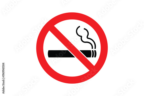 Prohibition sign indicating no smoking allowed, featuring a lit cigarette crossed out in red, conveying a strict anti-smoking message.
