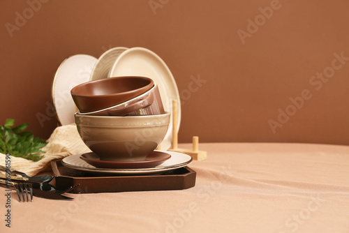 Stack of clean dishes with ...