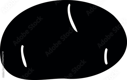 Black silhouette of potato tuber (Solanum tuberosum) with eyes, isolated on white background