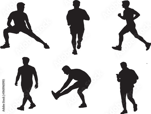 Silhouettes of man and woman running and dancing group illustration artwork