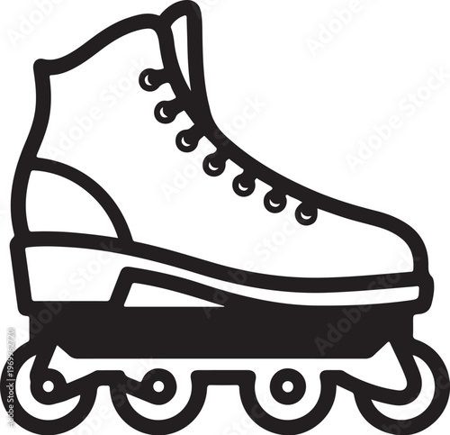 Roller Skate, Inline Skate, Skating Shoe, Black and White Icon