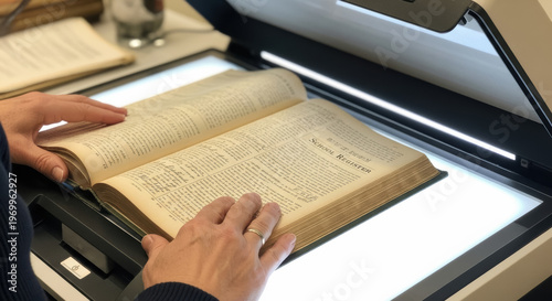 Digitizing History: Hands Scanning an Antique School Register for Archival Preservation