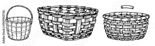 Garden trug set with woven wooden design featuring basket, container, planter with rustic and natural aesthetic