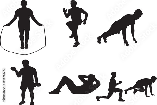 Silhouettes of man and woman running and dancing group illustration artwork