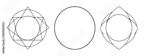 Vesica Piscis geometry set with black line art design featuring almond shape, intersecting circles, sacred geometry with spiritual symbols and mystical elements