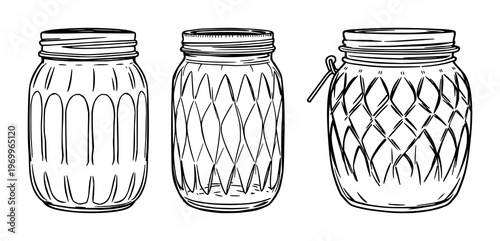 Canning Jar set with quilted texture and line art design featuring glass, cookery, kitchenware with container and storage