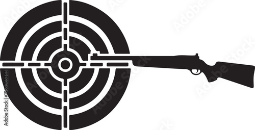Rifle, gun, target, shooting, hunting, vector icon, black, white, illustration, graphic