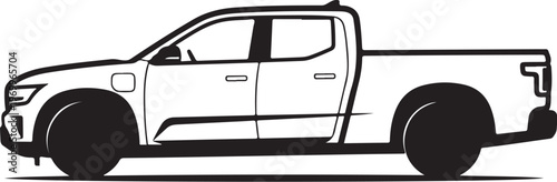 Pickup truck, vehicle icon, car silhouette, transportation illustration, black and white