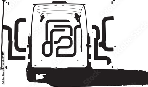 Black maze, abstract vector design, labyrinth illustration, geometric shape