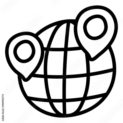 Pin with globe denoting concept of global location icon 