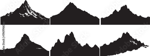 Collection of mountain peaks in silhouette against a white background