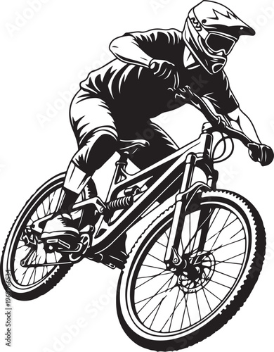 Black and white, vector mountain bike rider, bmx cyclist illustration, sports graphics