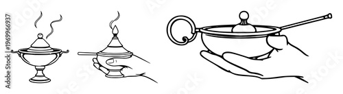 Incense burner set with elegant hand-held brass design featuring aromatherapy, meditation, spirituality with relaxation and mindfulness