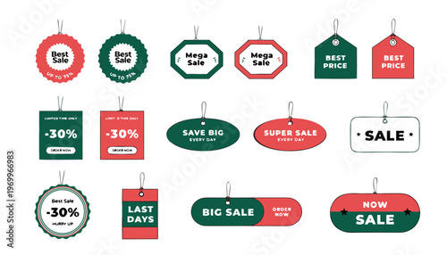 Retail Promotional Tag Set with Mega Sale and Percentage Off Offer Badges.eps