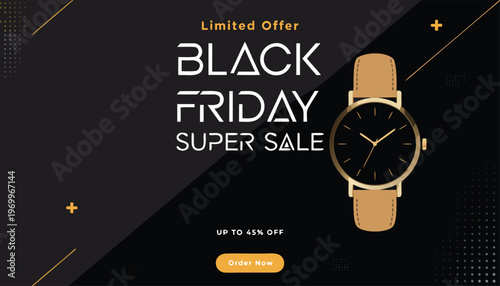 Premium Gold Wristwatch Black Friday Super Sale Banner Template.eps