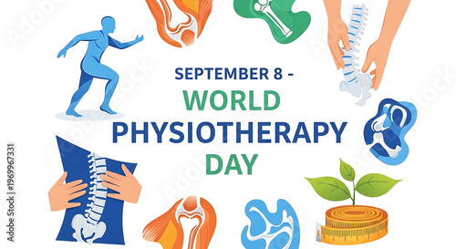 World physiotherapy day illustration shows human anatomy movement and hands providing care high quality professional detailed