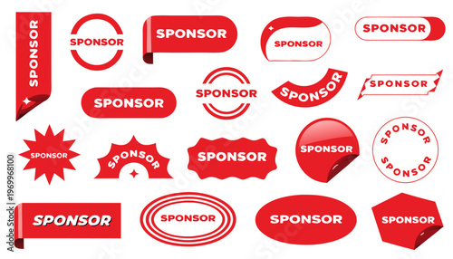 Collection of Premium Red Sponsor Labels and Decorative Banners for Marketing and Ceremony Design.eps